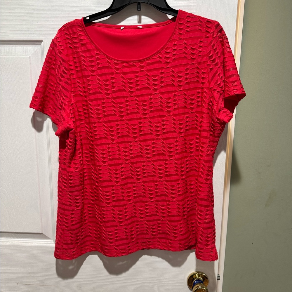 Calvin Klein Red Short Sleeve Textured Tee